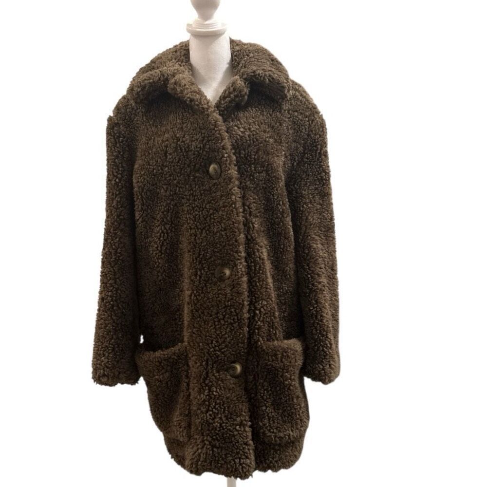 Vintage Lorovi Women's Button Front Plush Teddy Jacket Coat Brown Small